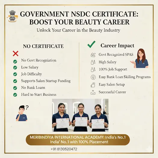 गवर्मेंट NSDC ब्यूटी पार्लर सर्टिफिकेट के बड़े लाभ 2026: ब्यूटी इंडस्ट्री में करियर शुरू करने की पूरी गाइड 3 NSDC Certificate