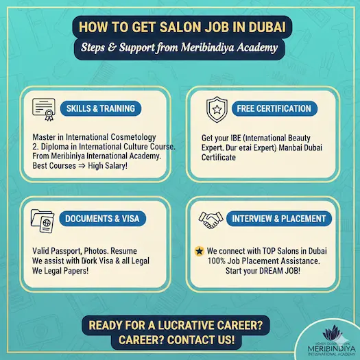 Master in International Cosmetology and Diploma in International Beauty Culture course at Meribindiya International Academy for Dubai salon jobs.
